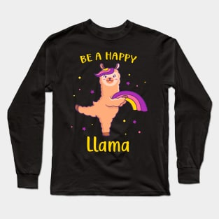 Llama With Rainbow Happy Funny Alpaca Long Sleeve T-Shirt